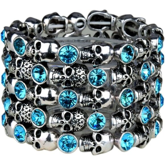 ❤️ Angel Jewelry Women's Crystal Skull Stretch Cuff Bracelet Stylish Jwellery - Picture 1 of 4
